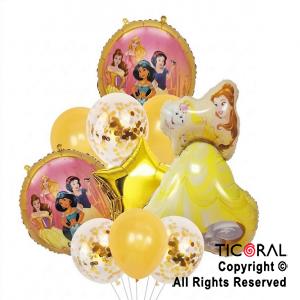 SET DE GLOBOS METALIZADOS PRINCESAS Y LA BELLA Y LATEX CON CONFETI x 10 UNIDADES